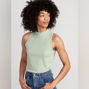 Large Old Navy Ribbed Sleeveless Mock Neck Light Green/Blue Tank Top